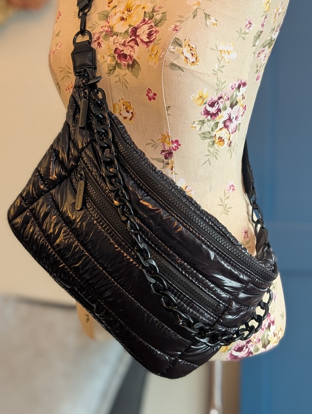BCBGeneration Black Quilted Puffer Crossbody Sling Bag